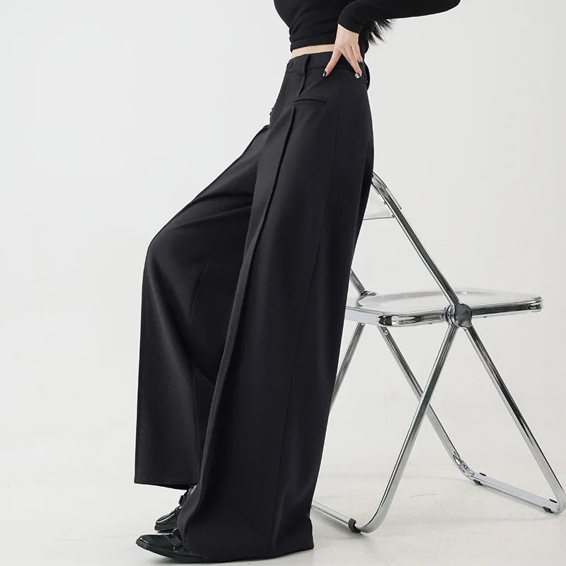 Women High Waist Wide Leg Pants 2025 Autumn Winter Fleece Lined Suit Pants High Waisted Slimming Wool Floor Casual Trousers