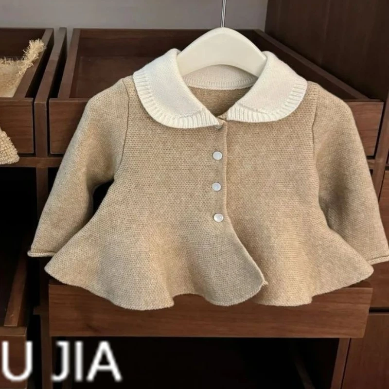 Korean Baby Girls' Small Fragrant Style, Doll Collar, Sweater Clothing Western-style Suit, Trendy and Fashionable