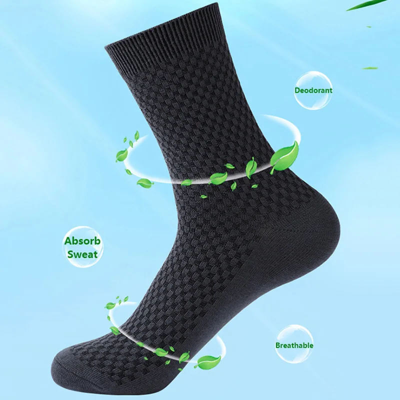 Mens 3 Pairs Bamboo Charcoal Fiber Deodorant Socks Large Size43-48 Spring Autumn Middle Tube Casual Business Sock Men Calcetines