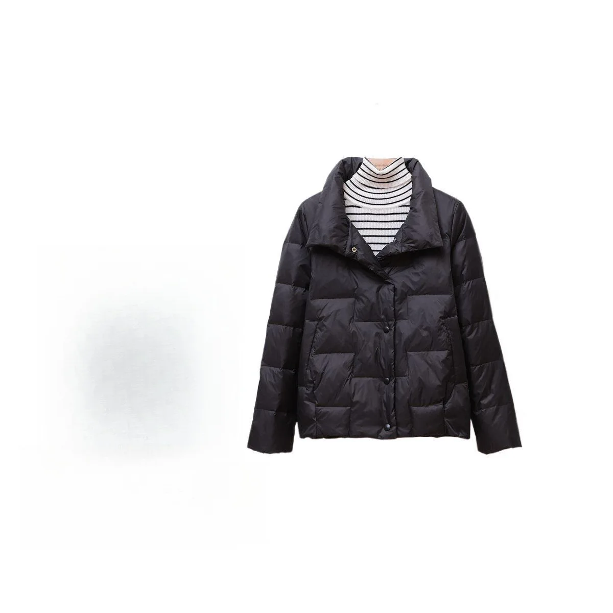 Lose Oberbekleidung Schwarze Entendaunen Frühling Herbst Neuer Stil Kurze Pufferjacke Damen Stehkragen Leichter Brotstil
