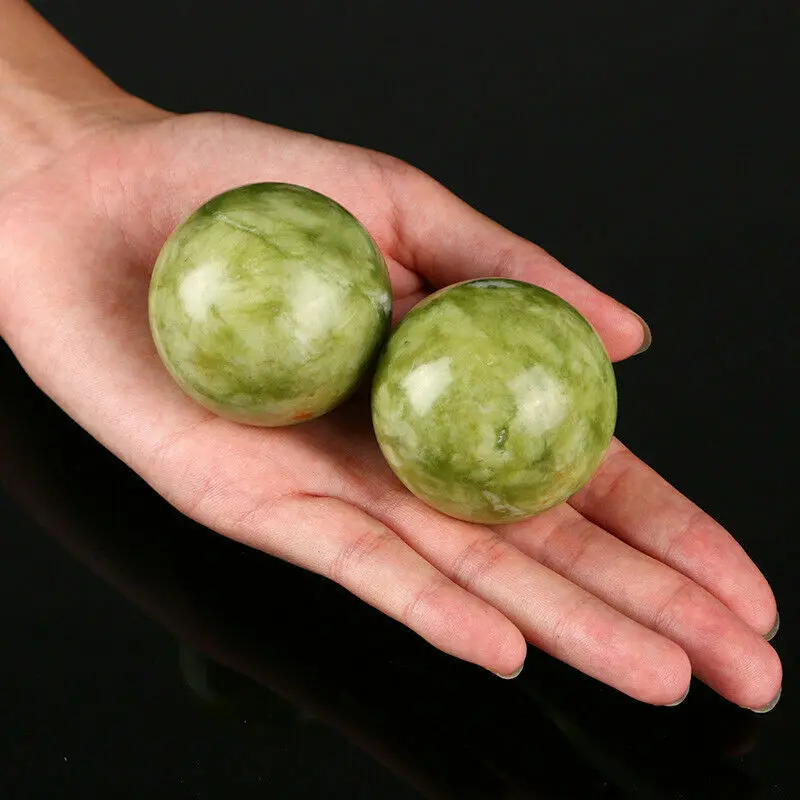 A Pair of Natural Jade Stone Handball Hand Holding Jade Ball Old Man Massager