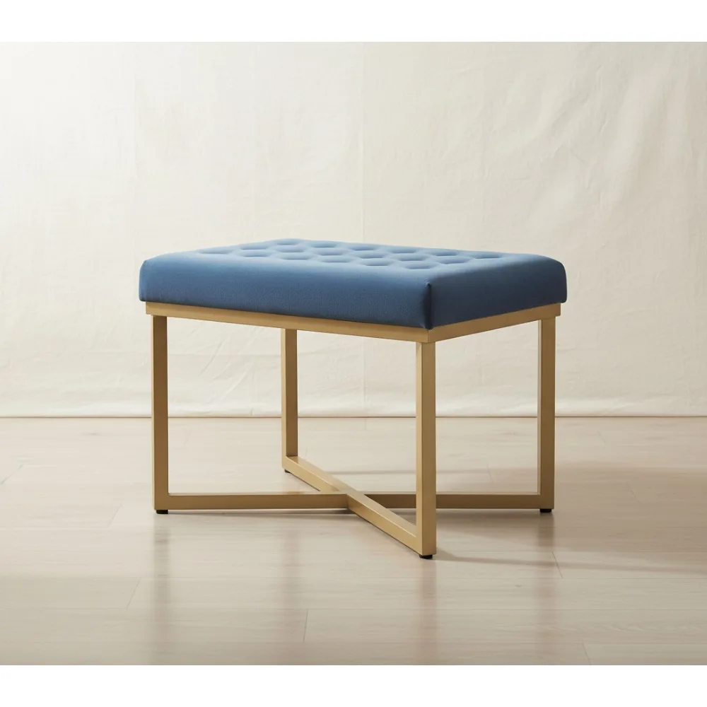 

Luxury Velvet Ottoman Bench with Tufted Design, Extra Seating for Living Room & Bedroom, Blue, 24x16x17.5 inches