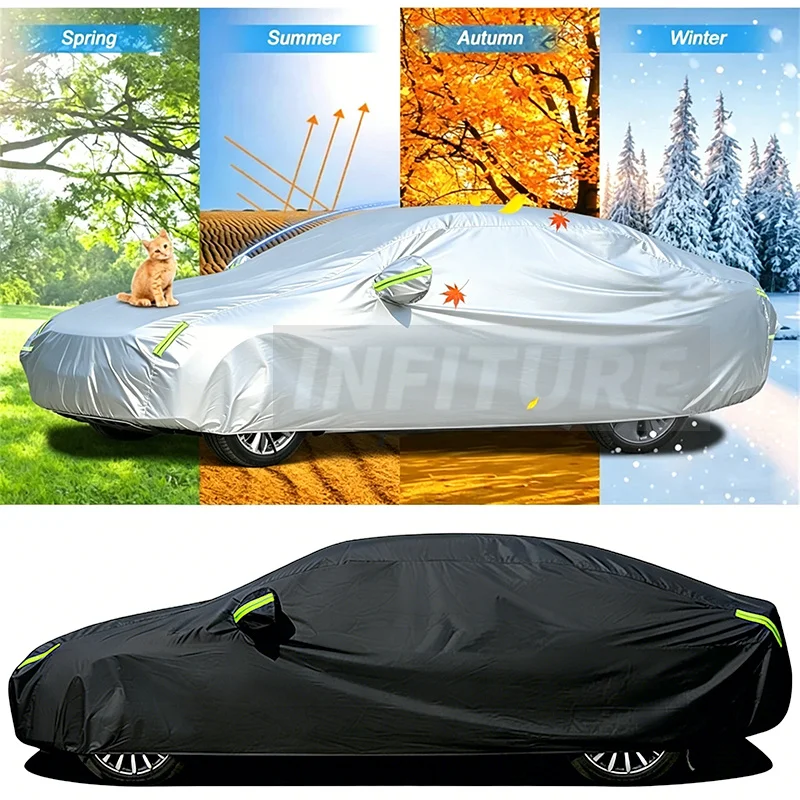 190T Full Car Cover for SUV Cover Universal Rain Snow All Weather Protection Waterproof Dustproof Black Covers Cars Accessories