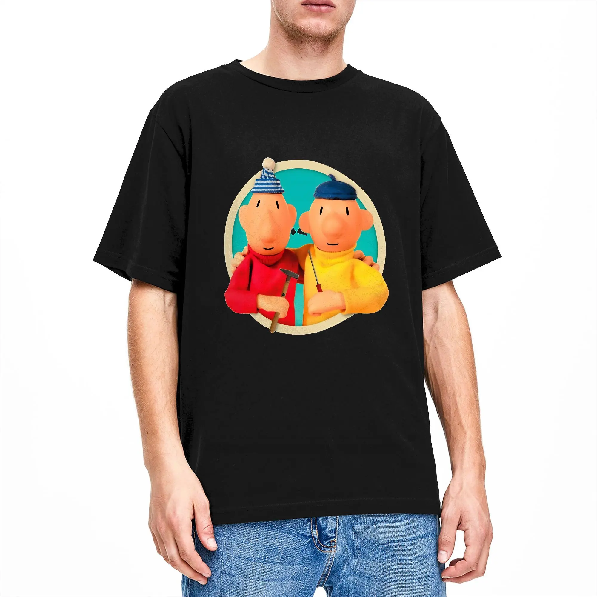 Men's Pat and Mat Cartoon T Shirt  Pure Cotton Clothing Funny Short Sleeve O Neck Tees Plus Size T-Shirts