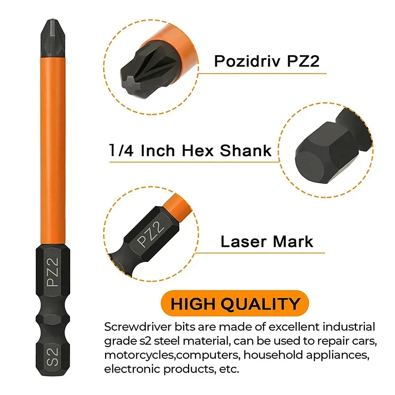 PZ2 Impacto Chave De Fenda Bits Set, Torx Driver Bit, Poder Brocas, T20, T25, 75mm, 5pcs