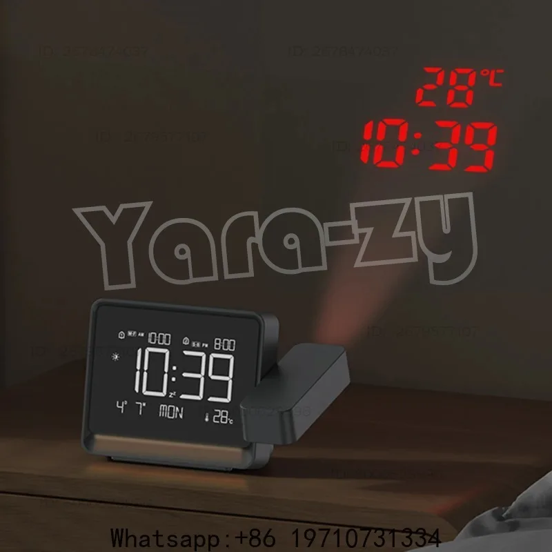 Smart Projection Alarm Clock with BT Auto-Time Sync, Adjustable Focus, Dual Alarms, Snooze, Temperature/Date/Week/Time Display