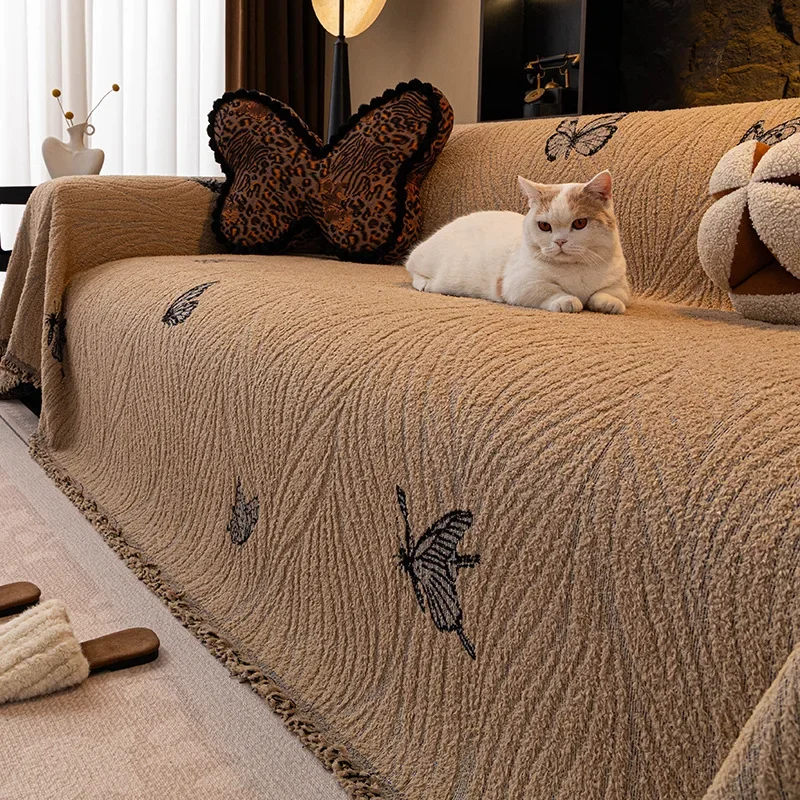 Light Luxury Thick Plush Sofa Towels Full Coverage Dustproof Sofa Cover Blanket Retro Anti Cat Scratching Home Decor Sofa Pads