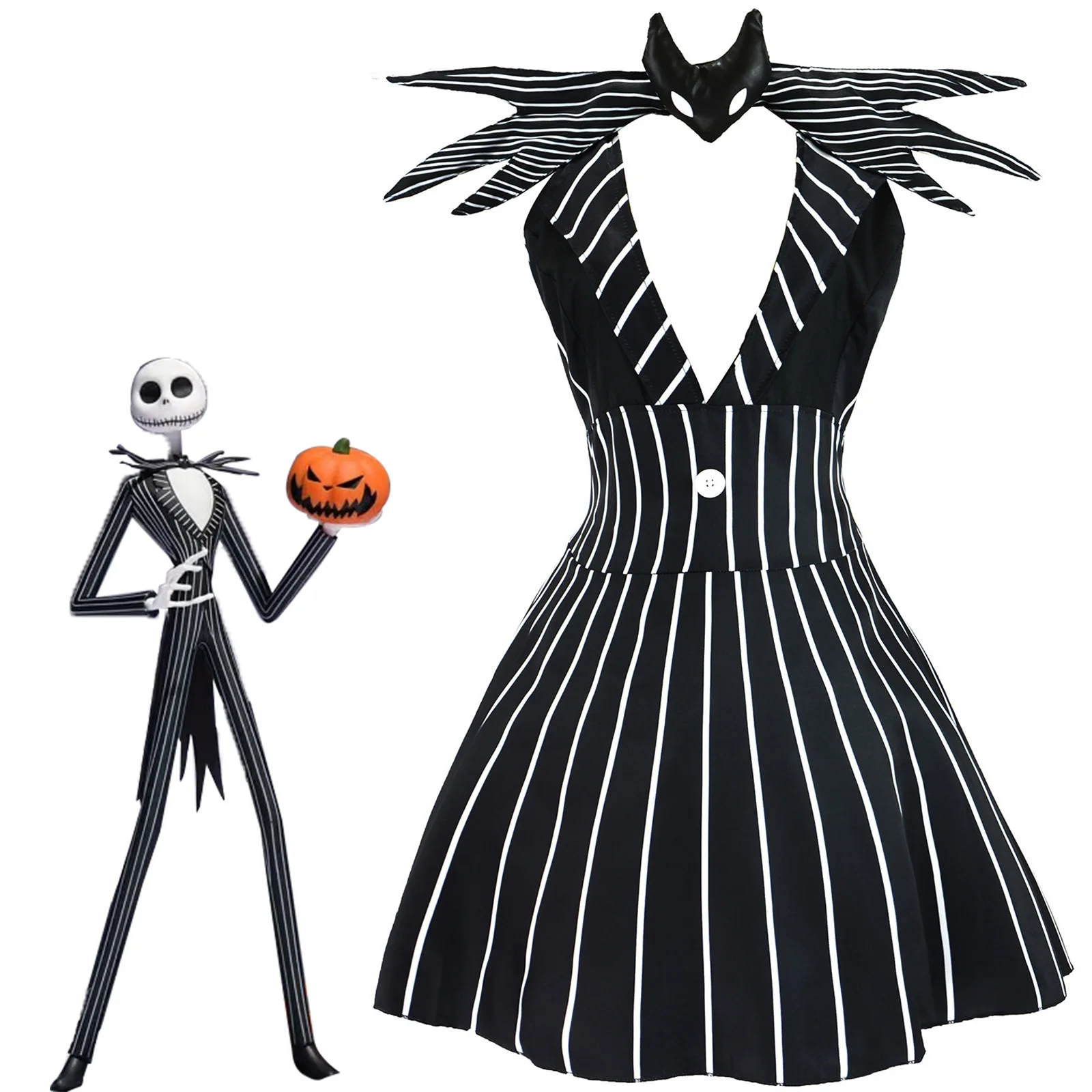 Disfraz de Anime Jack Skellington para mujer, traje de noche navideña, vestido a rayas negras para mujer, ropa de demonio elegante para fiesta de Halloween