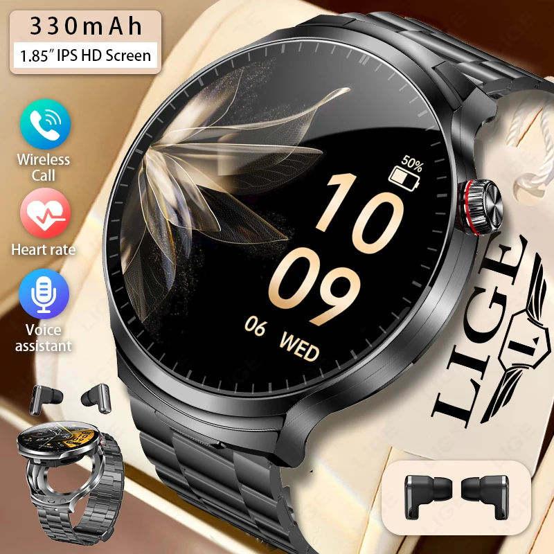 LIGE 2 in 1 Smart Watch Men Earbuds Smartwatch TWS Bluetooth Earphone Heart Rate Blood Oxygen Monitor Waterproof Smartwatch 2026