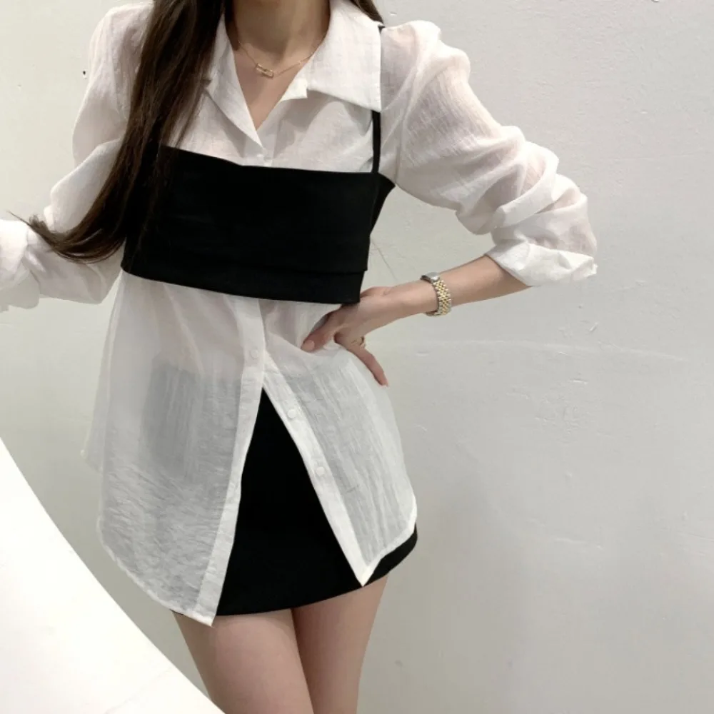 Neploe Elegant Korea Chic Early Spring Set Shirt Sexy Hollow Out Lace Up Pure Desire Strapless French Luxury Celebrity Suit Tops