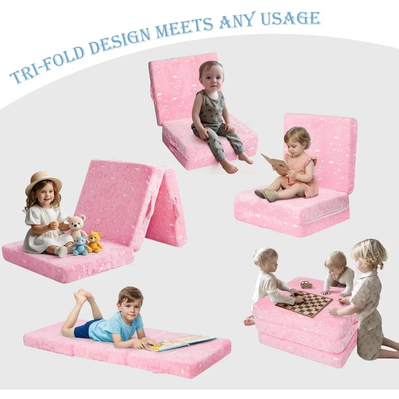 Foldable Floor Mattress for Kids, Unicorn Glow in The Dark Toddler Nap Mat for Sleeping Daycare, Trifold Futon Portable