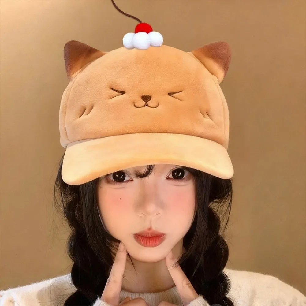 Gorra de béisbol de cereza bonita para Cosplay, cómoda gorra con protección solar de oso dulce, gorra de pico de pato de gato de dibujos animados ajustable y cálida para mujer
