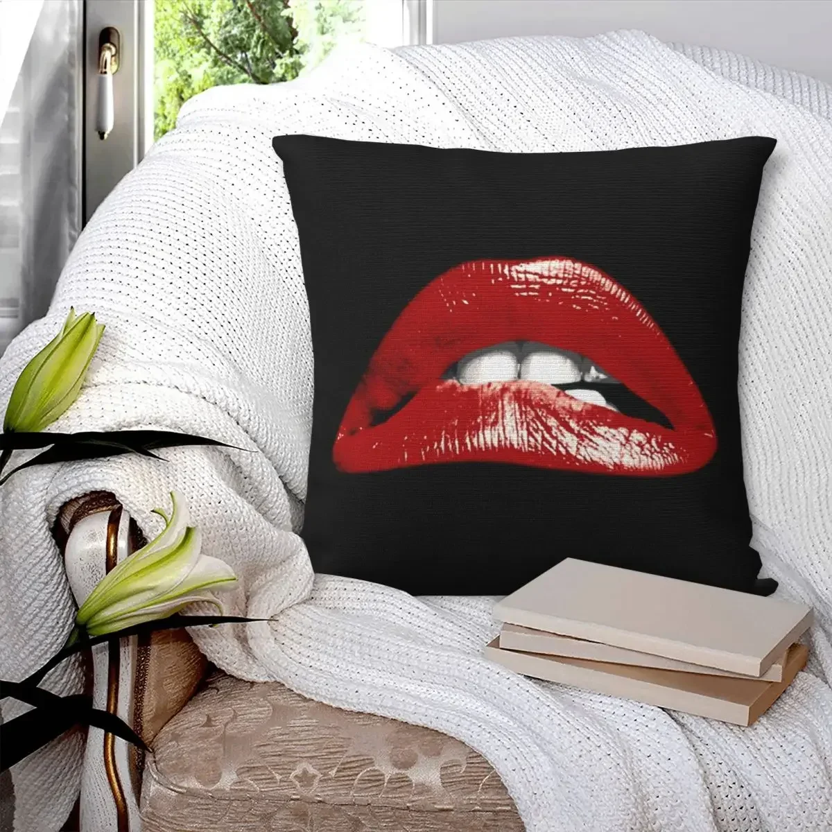 Rocky Lips Square Pillowcase Polyester Pillow Cover  Cushion Zip Decorative Comfort Throw Pillow For Home Living Room