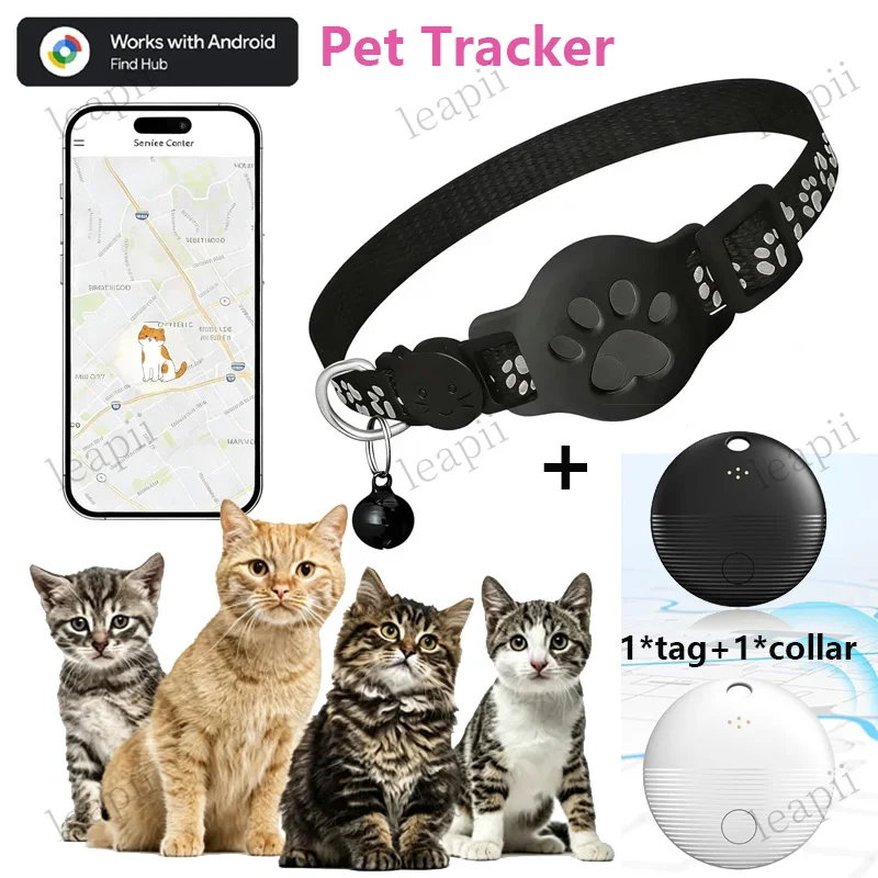 Pet Bluetooth GPS Tracking Tag with Collar–Works Exclusively with Android Through Google Find My Network,Pet Cat Location Collar