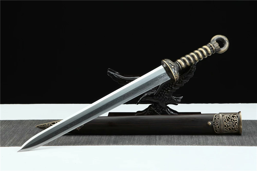 Wonderful High Quality Short Chinese Bing hun jian Sword Sharp Folded Damascus Steel Blade Copper Handle Jian Full Tang