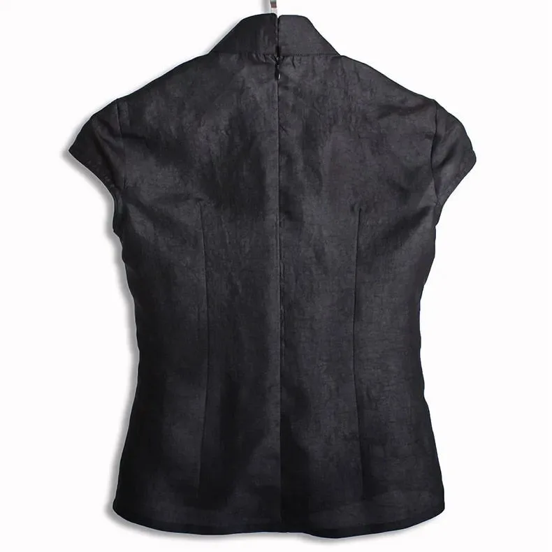 Black Short Top Qipao Fashion Women Chinese Retro Short Sleeve Shirt