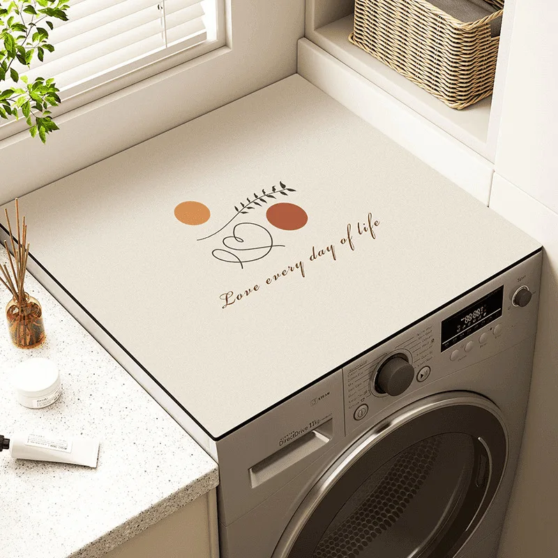 VIKAMA Cream Style Tulip Washing Machine Top Mat, Dryer Dust Cover, Water-Absorbent Non-Slip Drainage Mat for Home Decoration