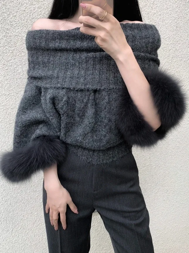 Корейский вязаный свитер с закрученным плечом, женский осенне-зимний капюшон «летучая мышь», вязаный топ Faion Sensation