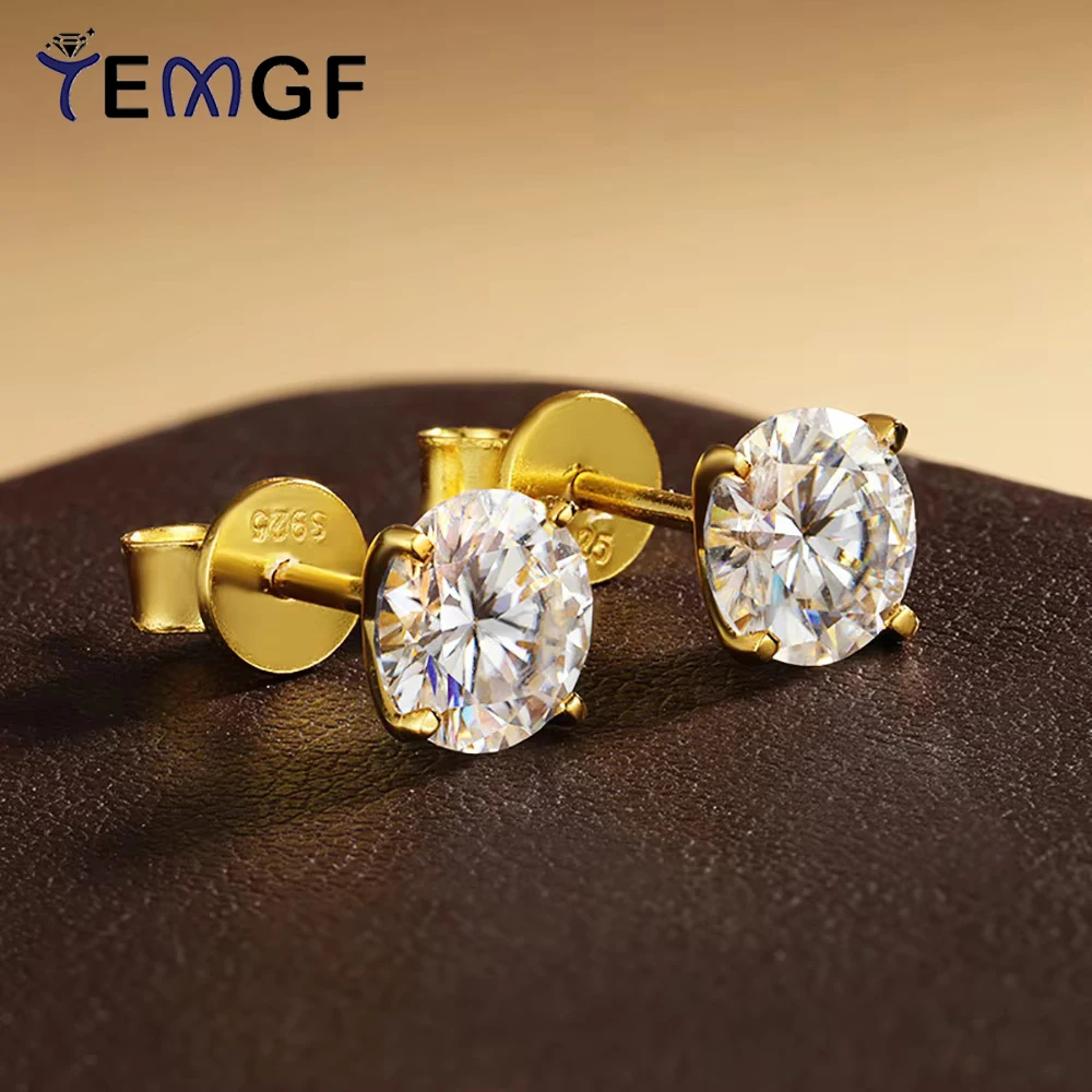

TEMGF Moissanite Stud Earrings for Women GRA Certification Classic Sparkling Wedding Earring S925 Silver Fine Jewelry 1 Pair