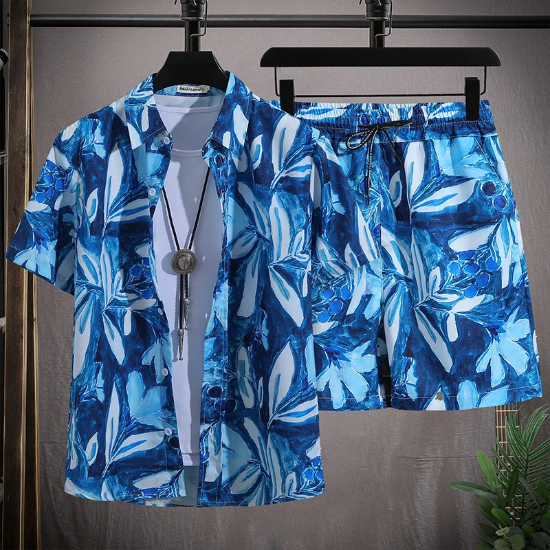 Men\'s Hawaiian Beach Set Single Breasted Short Sleeve Shirt and Shorts Casual Summer Vacation Travel y2k Outfit Summer Beachwear