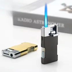 2024 Brand New Fashion Blue Flame Metal Unusual Butane Gas Cigarette Cigar Lighter Mini Windproof Lighter Gadget Men Gift