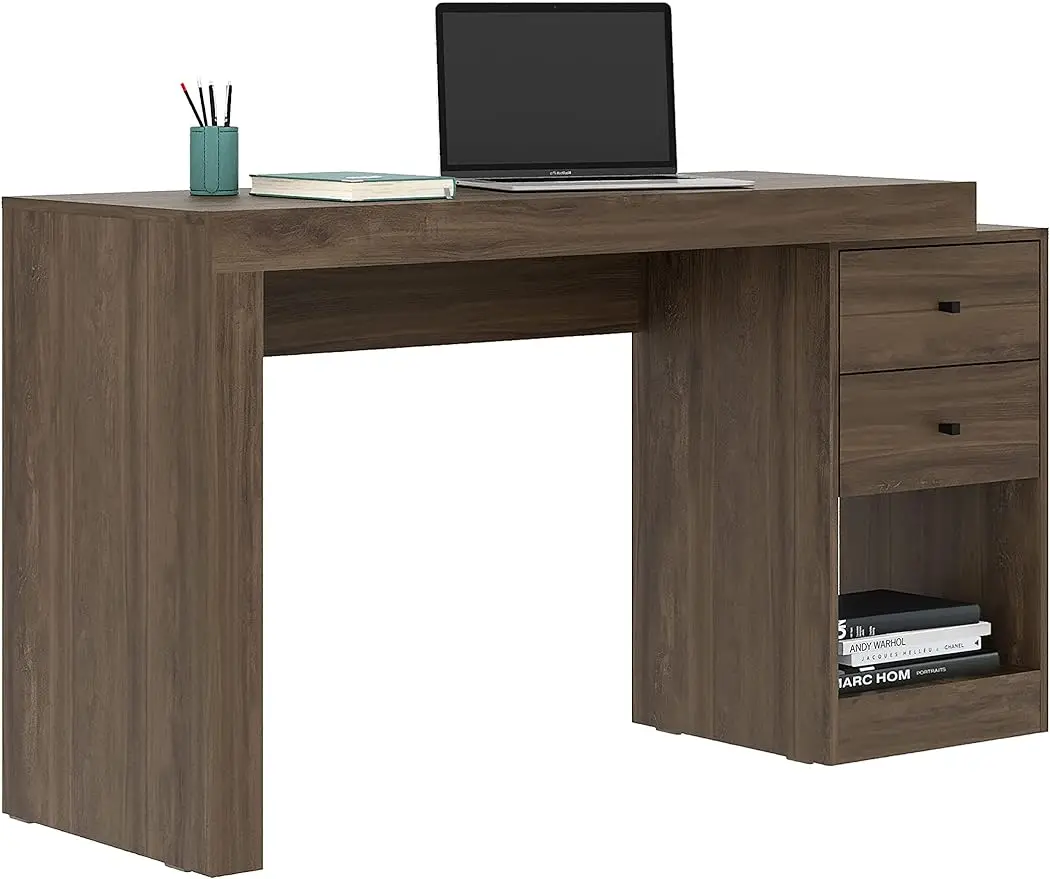 Expandable Desk with Storage Drawers & Open Shelf -Walnut Computer Desk with Printer Space - Modern Home Office Table