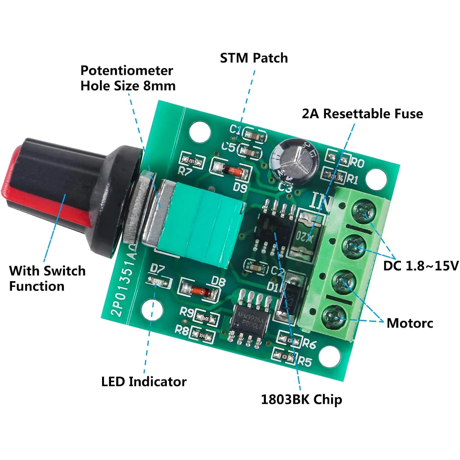 6PCS Low Voltage DC Motor Speed Controller PWM DC 1.8v 3v 5v 6v 7.2v 12v 2A 30W 1803BK 1803B Low Voltage PWM Speed Controller