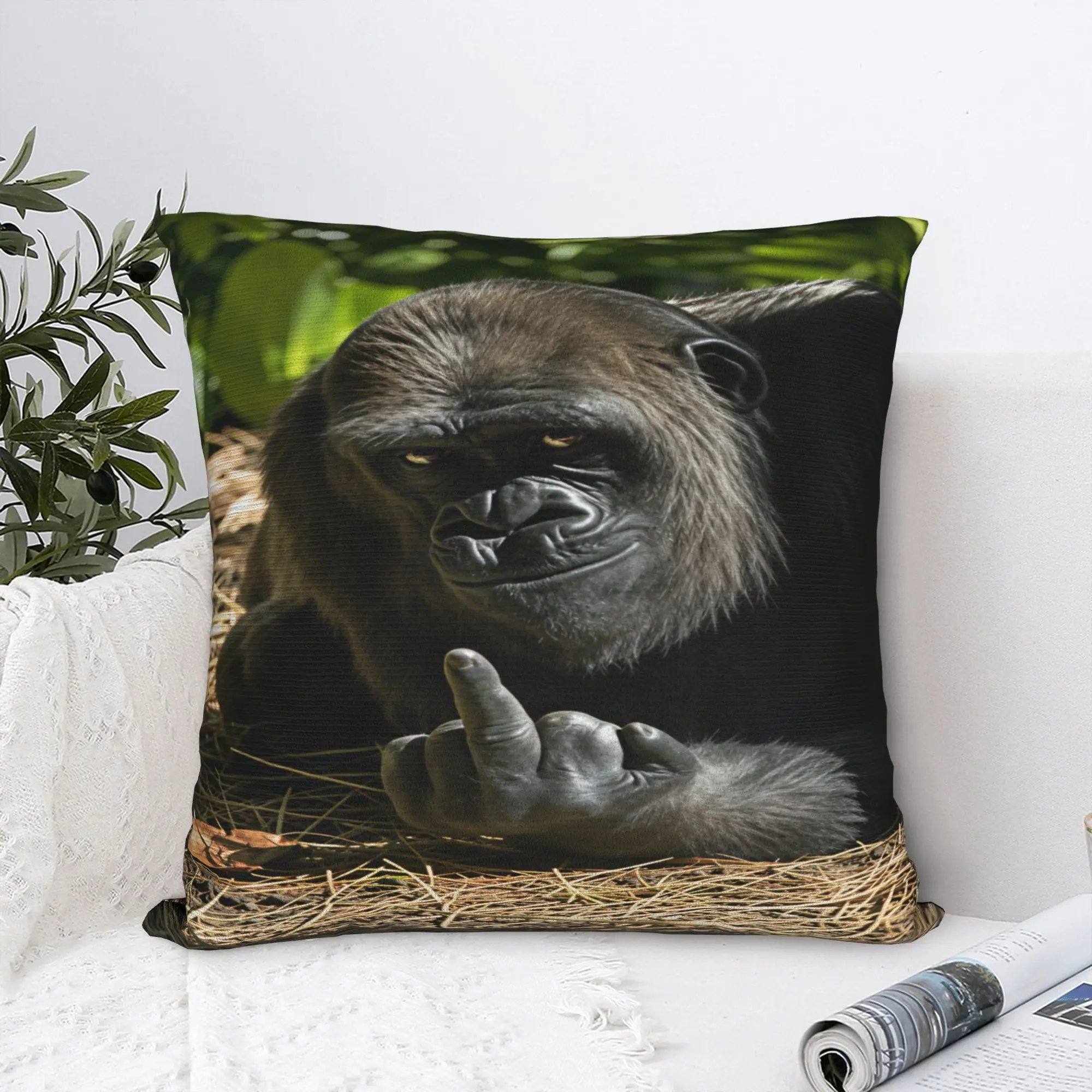 Gorilla Middle Finger  Pillow Cover  Kawaii Pillow Case For Chair Sofa Home Decor Design Pillowcases Birthday Present