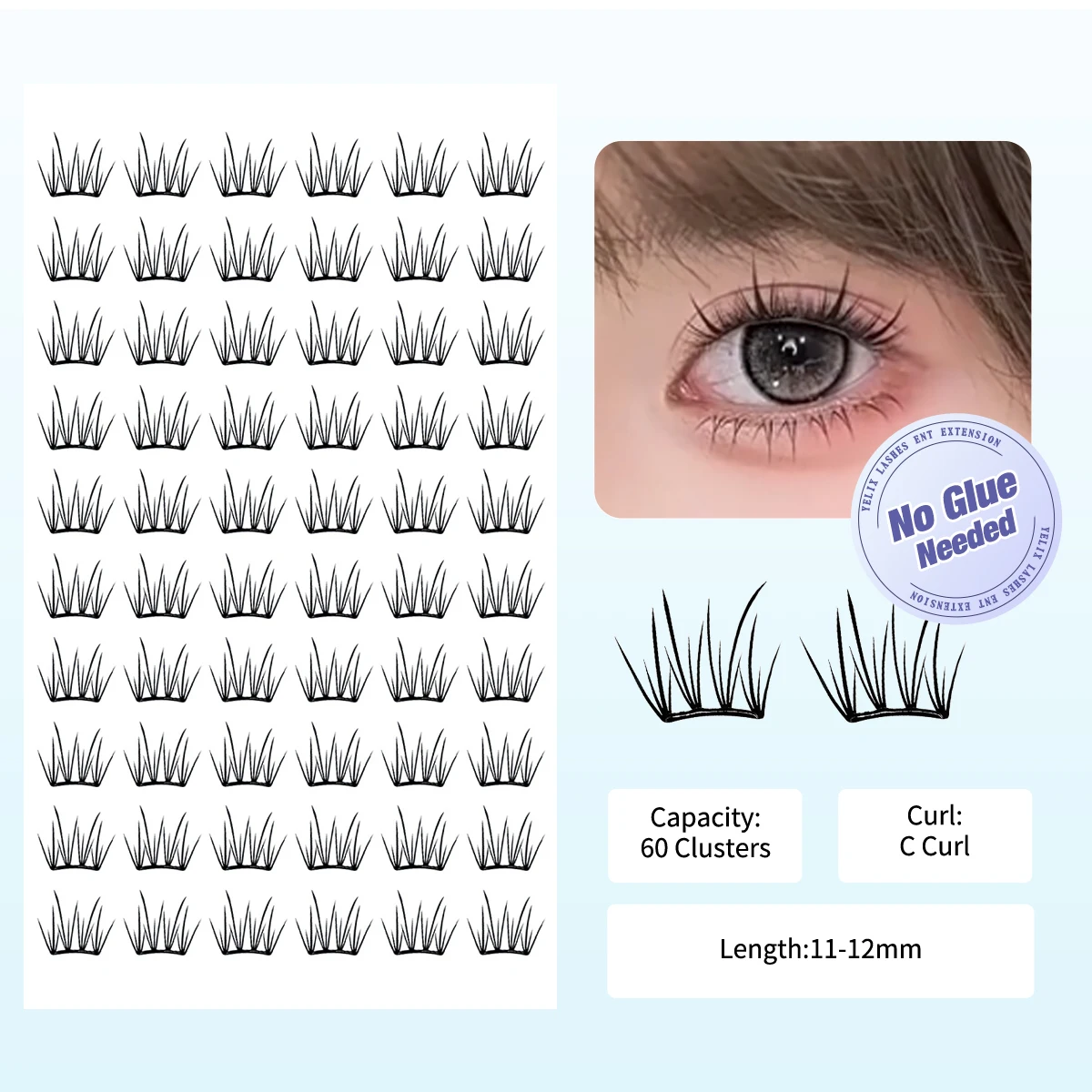 60 Kępki Bezklejowe, Lekkie jak Pióro Paski Rzęs Cienkie Niewidoczne Rzęsy Łatwe w Użyciu Kępki do Szybkiego Nakładania dla Naturalnego Codziennego Wyglądu Miękkie