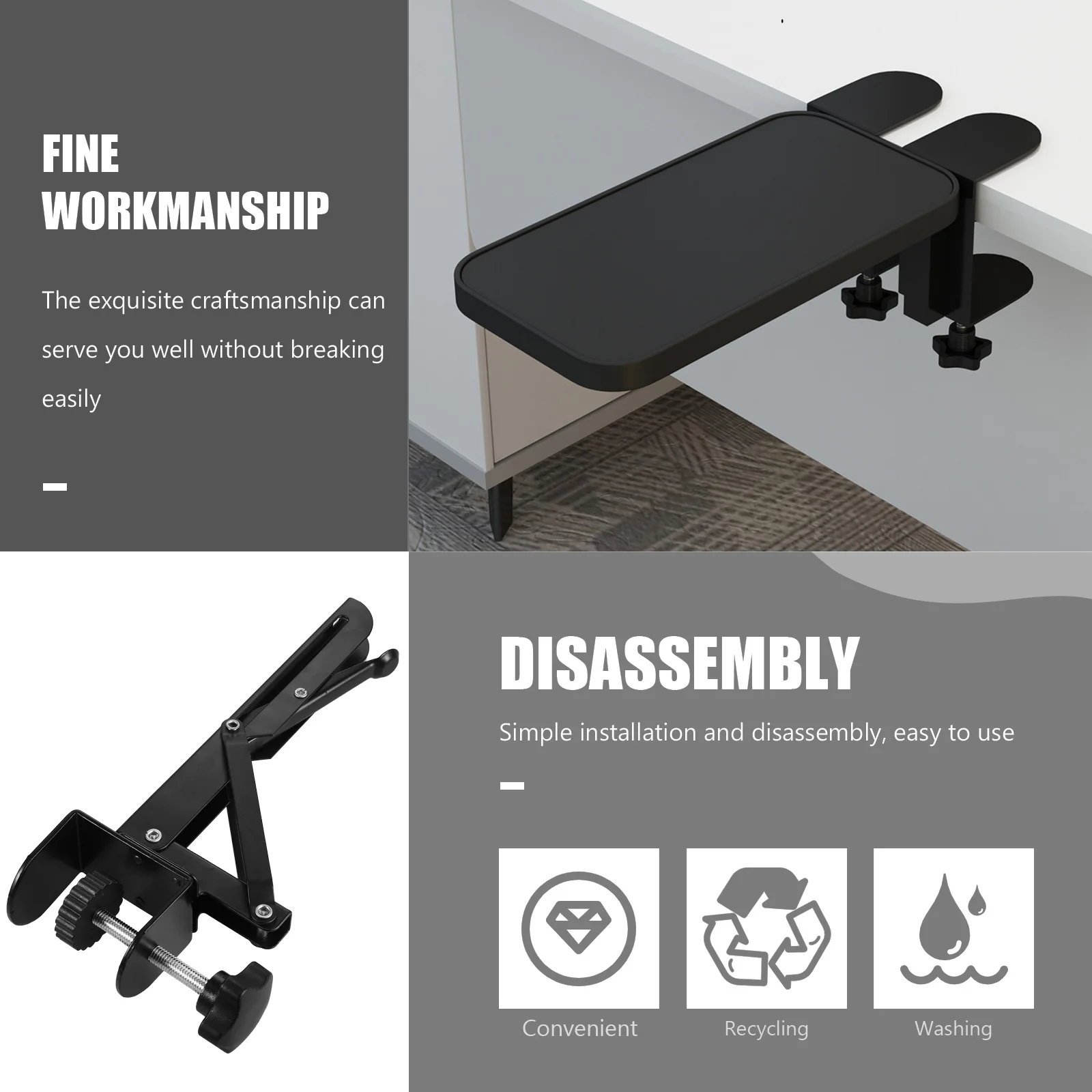 Foldable Bracket Folding for Computer Desk Wrist Rest Extension Keyboard Arm Elbow Support Shelf Extender Desktop Clip-on