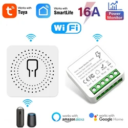 Tuya WiFi 16A MINI Power Monitor 2 Way Control Wall Switch Socket Electricity Statistics Breaker for Fan TV Table Lamp Computer