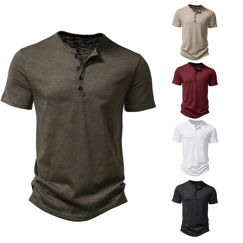 Men's Short Sleeved T-shirt, Bamboo Joint Cotton Henry Neck POLO, Men's Fashion T-shirt, Trendy Men