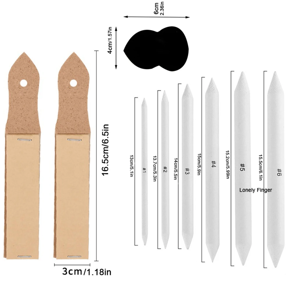 23pcs Sketch Drawing Tool Kit include 18 Blending Paper Stumps, 2 Sketch Sandpaper，1 Pencil Extender, 1 Sketch Sponge, 1 Book