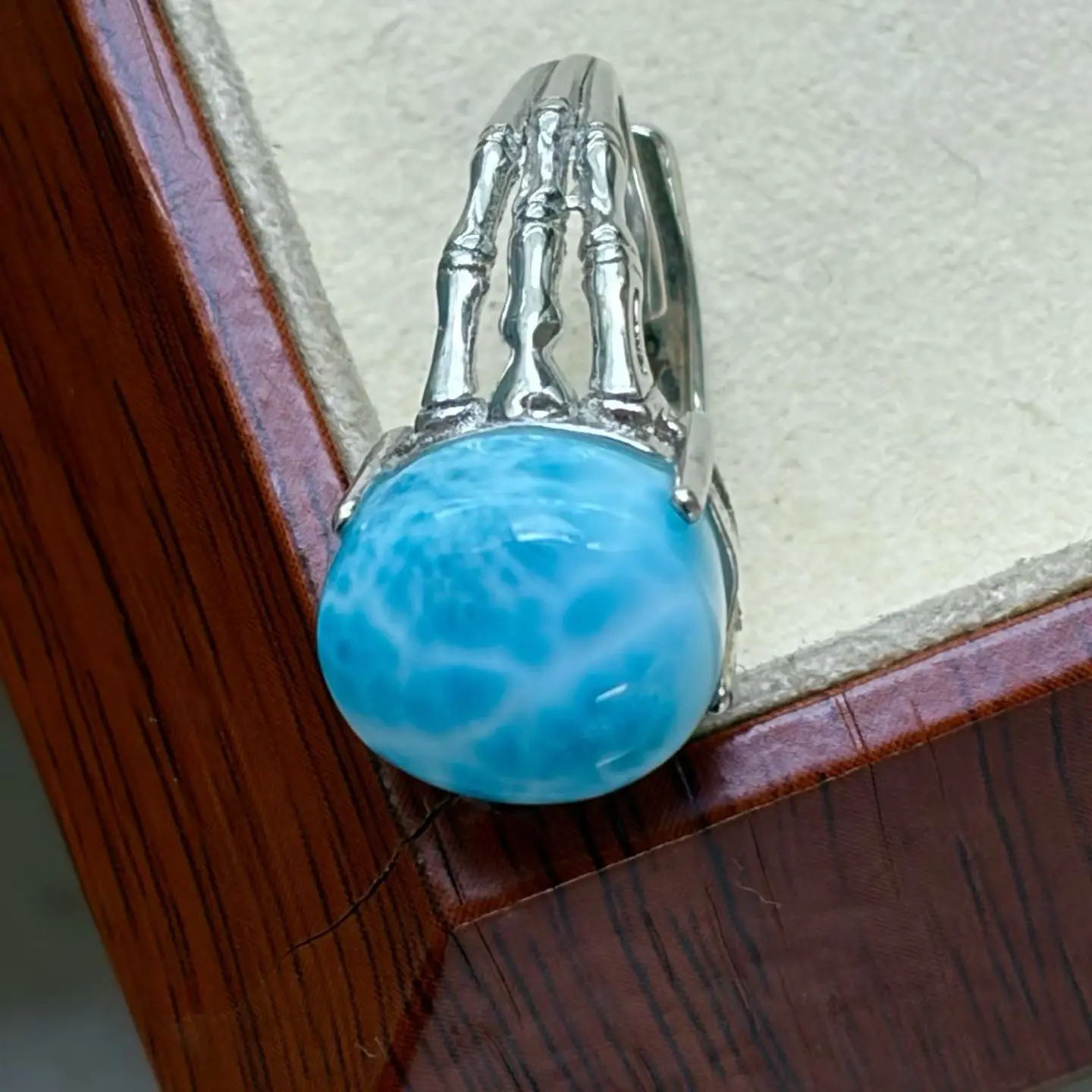 

Natural Blue Larimar Adjustable Ring 925 Silver Larimar 12.3/10.8/8mm Gemstone Women Men Water Pattern AAAAA