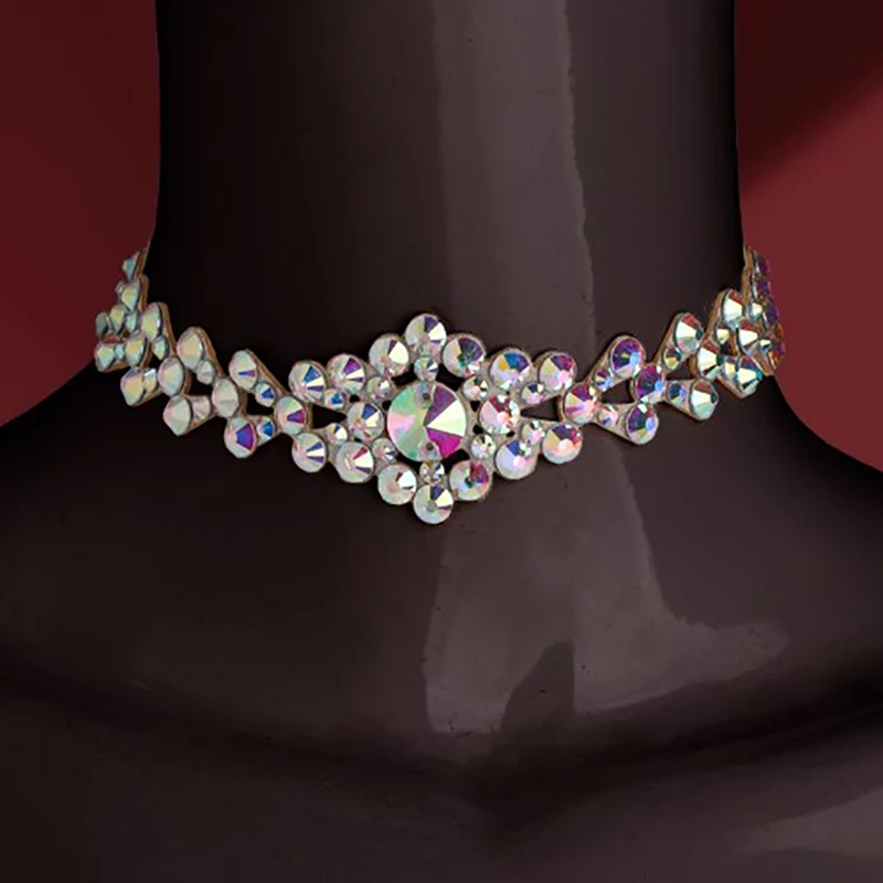 Women Modern Dancing Performance Accessories Luxury Super Flash Short Version Necklace Belly Dance Competition Ornament