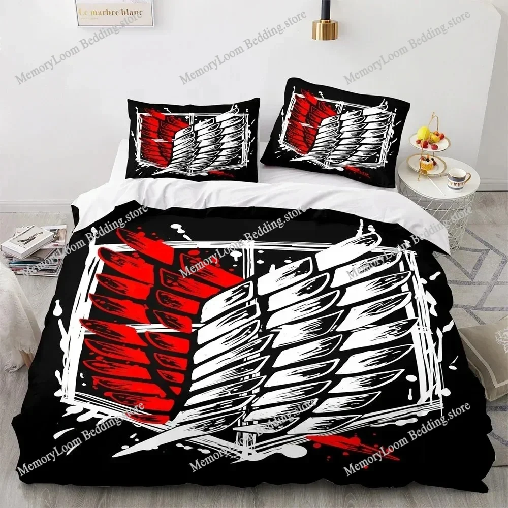 Home Textile Cartoons Attack on Titan Cover Duvet Cover Pillow Case Boy Girl Polyester Bedding Set King Queen Twin Size