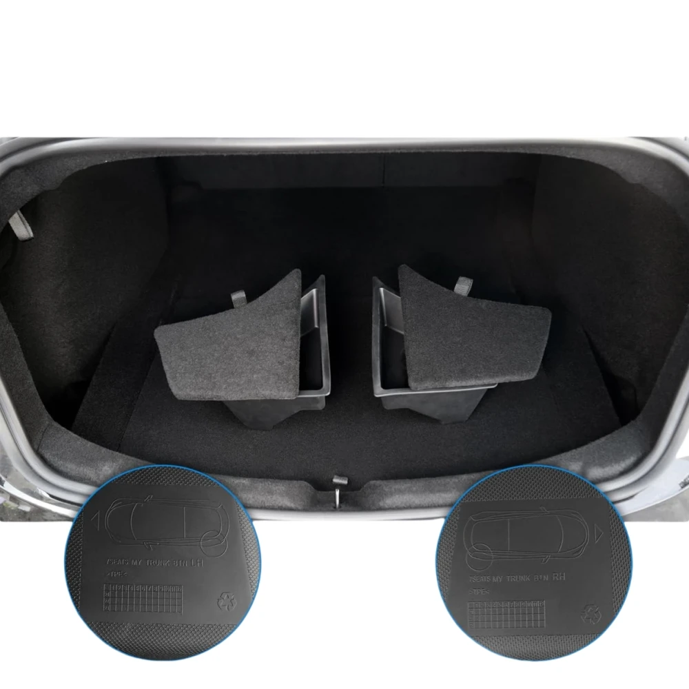 For Tesla Model 3 Highland 2024 Trunk Side Storage Bins Cargo Compartment Liners TPE Box Boot Organizer Bucket With Lid