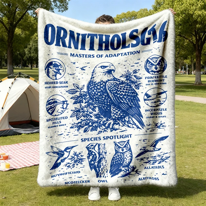 Ornithology Vintage Science Flannel Blanket, Retro Biology Graphic Flannel Throw, Geek Lab Humor Warm Blanket