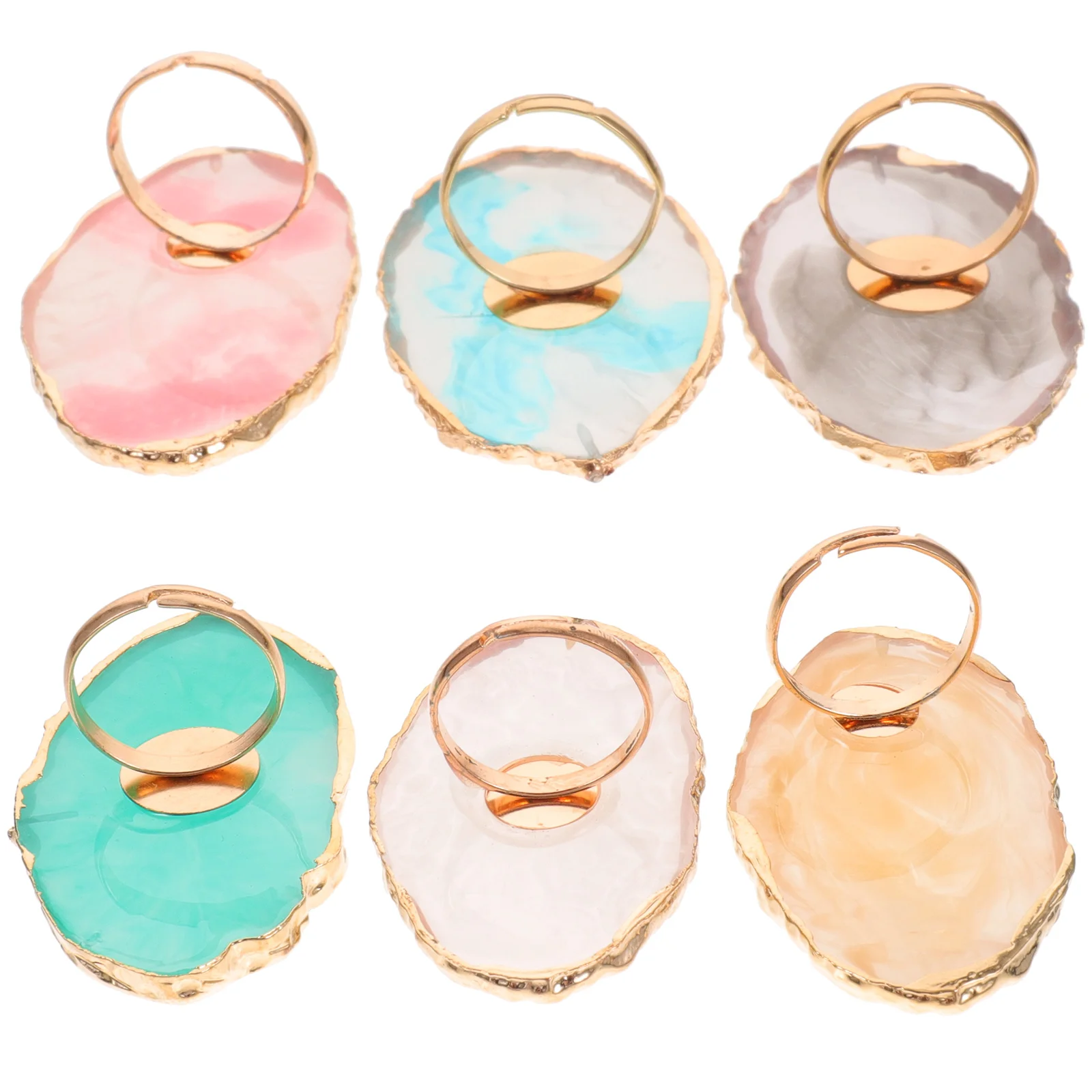

6pcs Resin Art Ring Color Plates Women'S Manicure Tools Finger Palette Rings For Salon Home Use Nail Polish Mixing