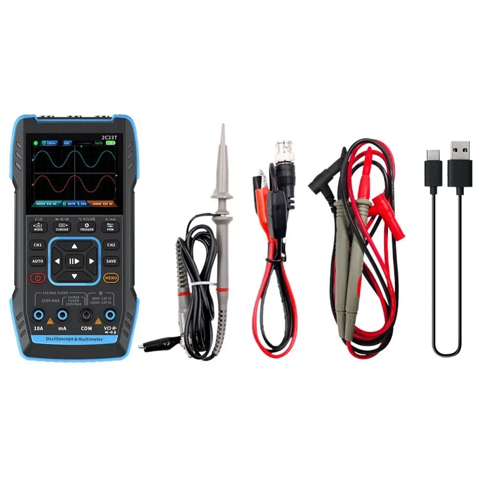 1pc 2C23T Handheld 3 In 1 Digital Oscilloscope Multimeter Two-Channel Signal Generator With 2.8 Inch Full-view Color Display