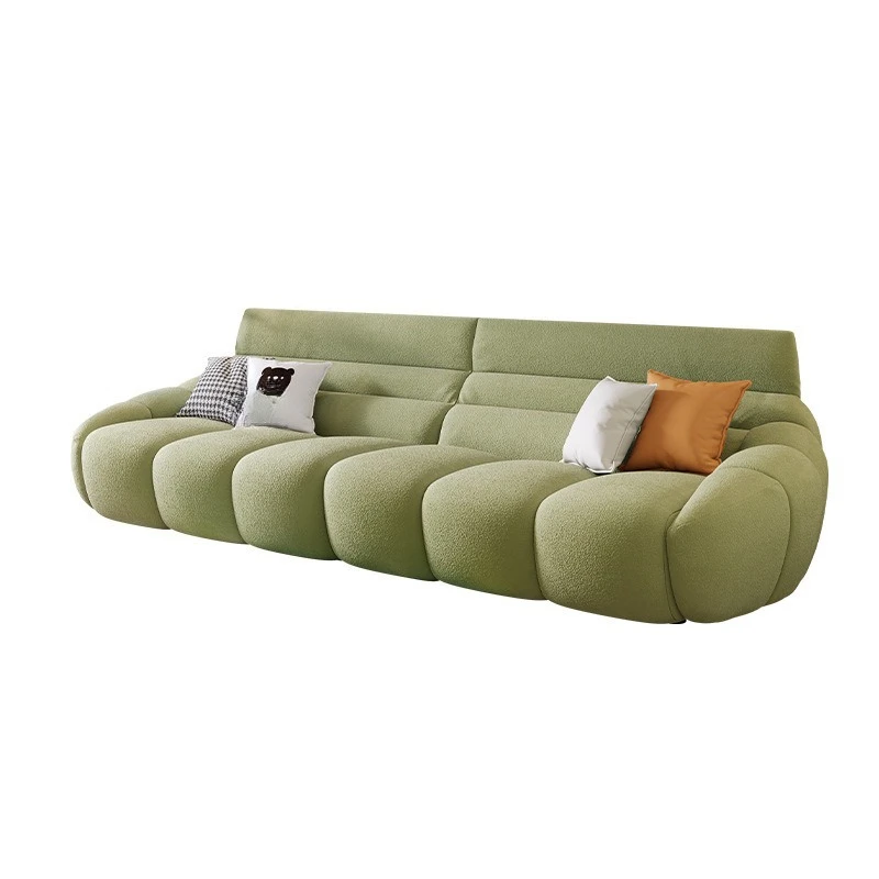 

Cream wind pumpkin French retro modern simple small apartment living room straight row puff cloth sofa