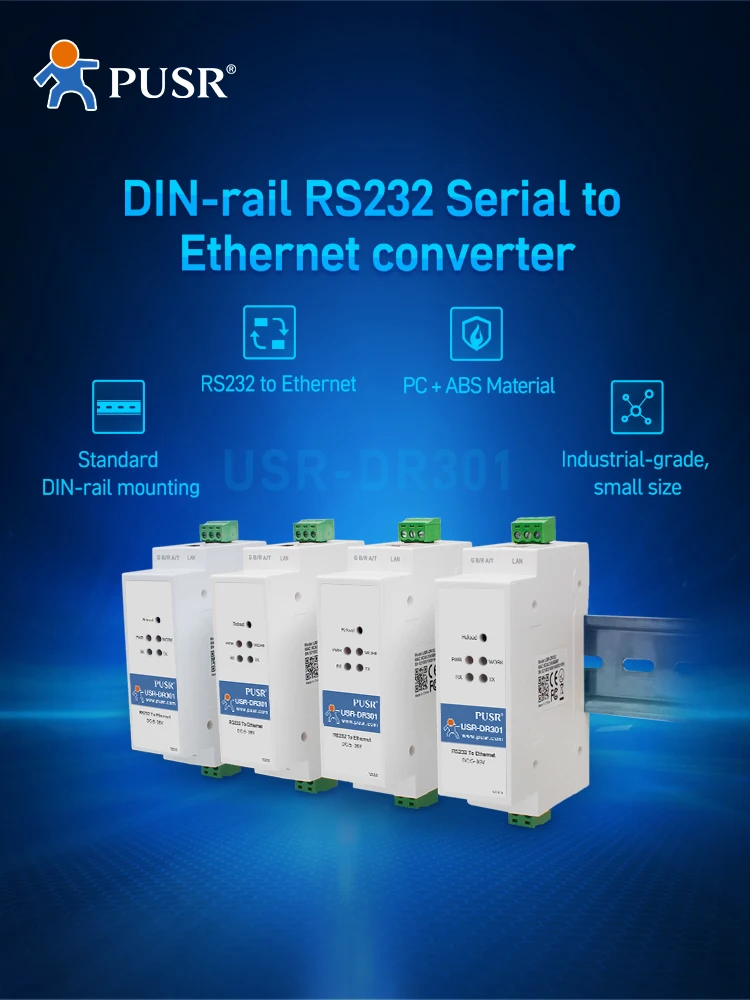 

【Price for 2Pcs】PUSR Industrial RS232 to Ethernet Converter Modbus RTU to Modbus TCP USR-DR301