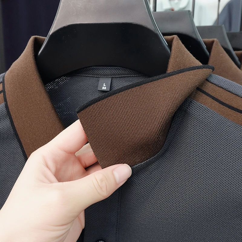 Luxuriöses Herren-Poloshirt mit Stickerei, Neues Einfarbiges Kurzarm-Shirt mit Kragen, 100% Baumwolle, Business-Casual Herrenbekleidung – Detail 13