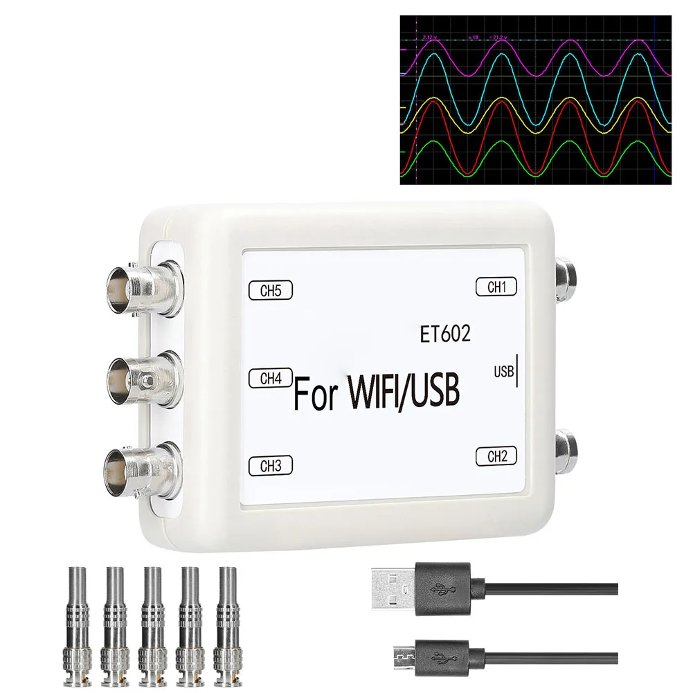 ET601 ET602 5 Channel Wireless USB Oscilloscope Recorder WiFi Data Logger For High Voltage Equipment Testing And Monitoring Tool
