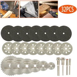 32PCS HSS Mini Circular Saw Blade Set Diamond Cutting Disc for Dremel Power Tools Resin Cutting Saw Blades with1/8in 1/4in Rod