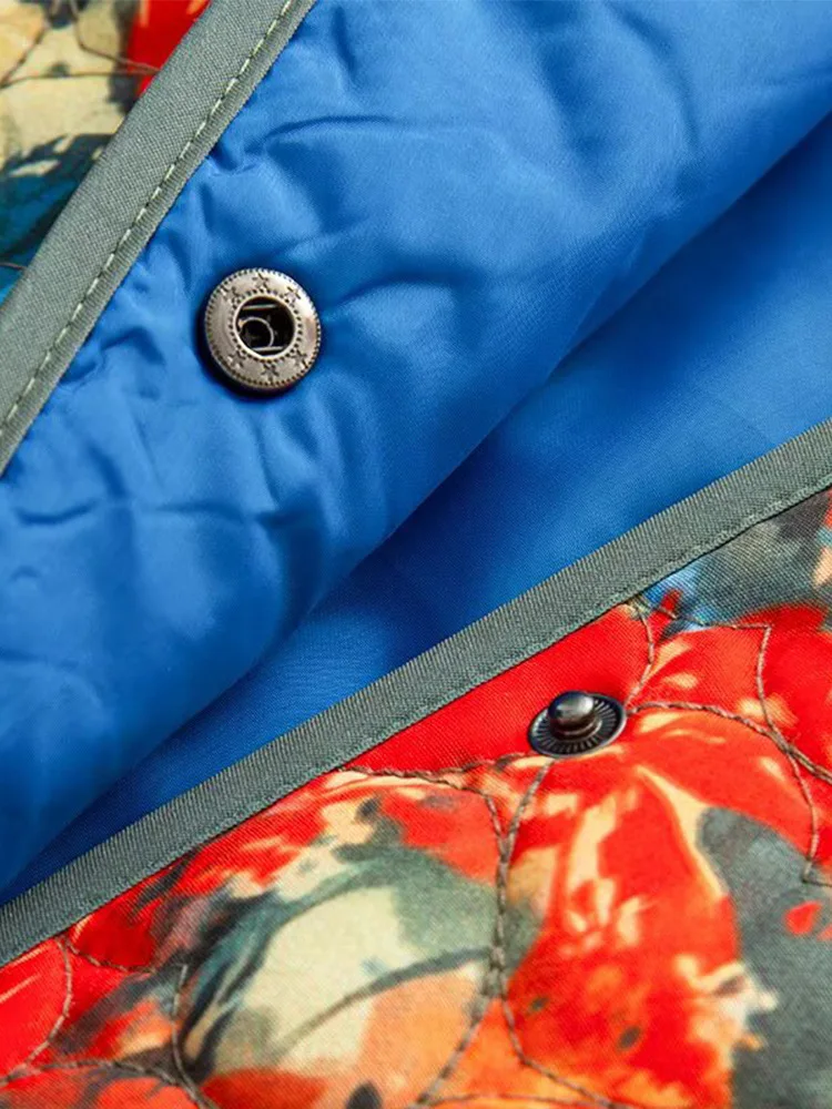 Chaqueta acolchada ligera con estampado de moda para mujer, abrigo acolchado de algodón para otoño, ropa de abrigo femenina con cuello levantado y corazón, 2025