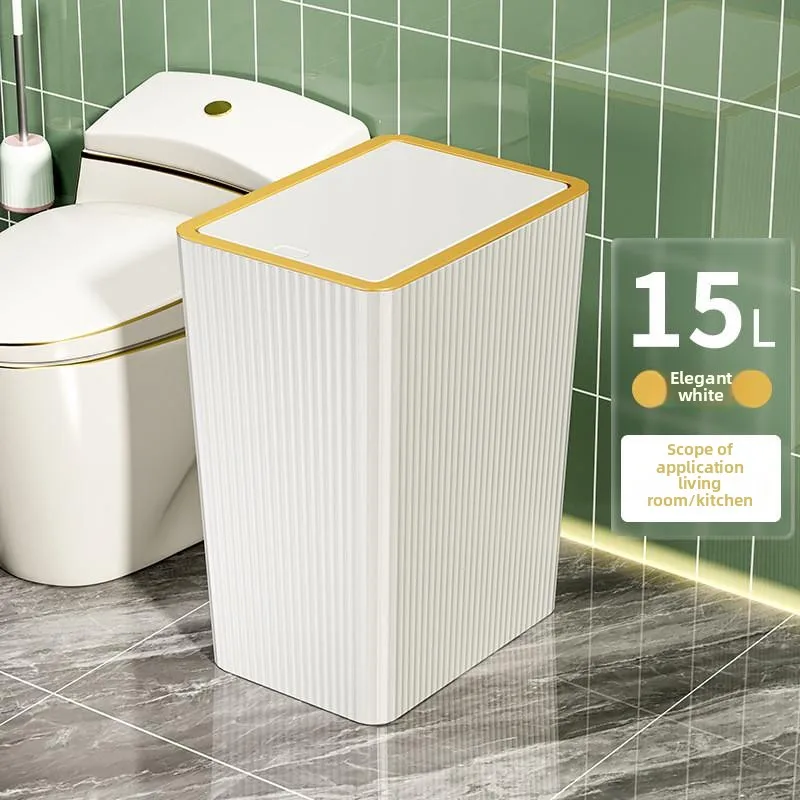 15L nordischer Mülleimer mit One-Touch-Deckel, Deodorant, wasserdichter Mülleimer, große Kapazität, schlanke Toilette, goldene Mülleimer
