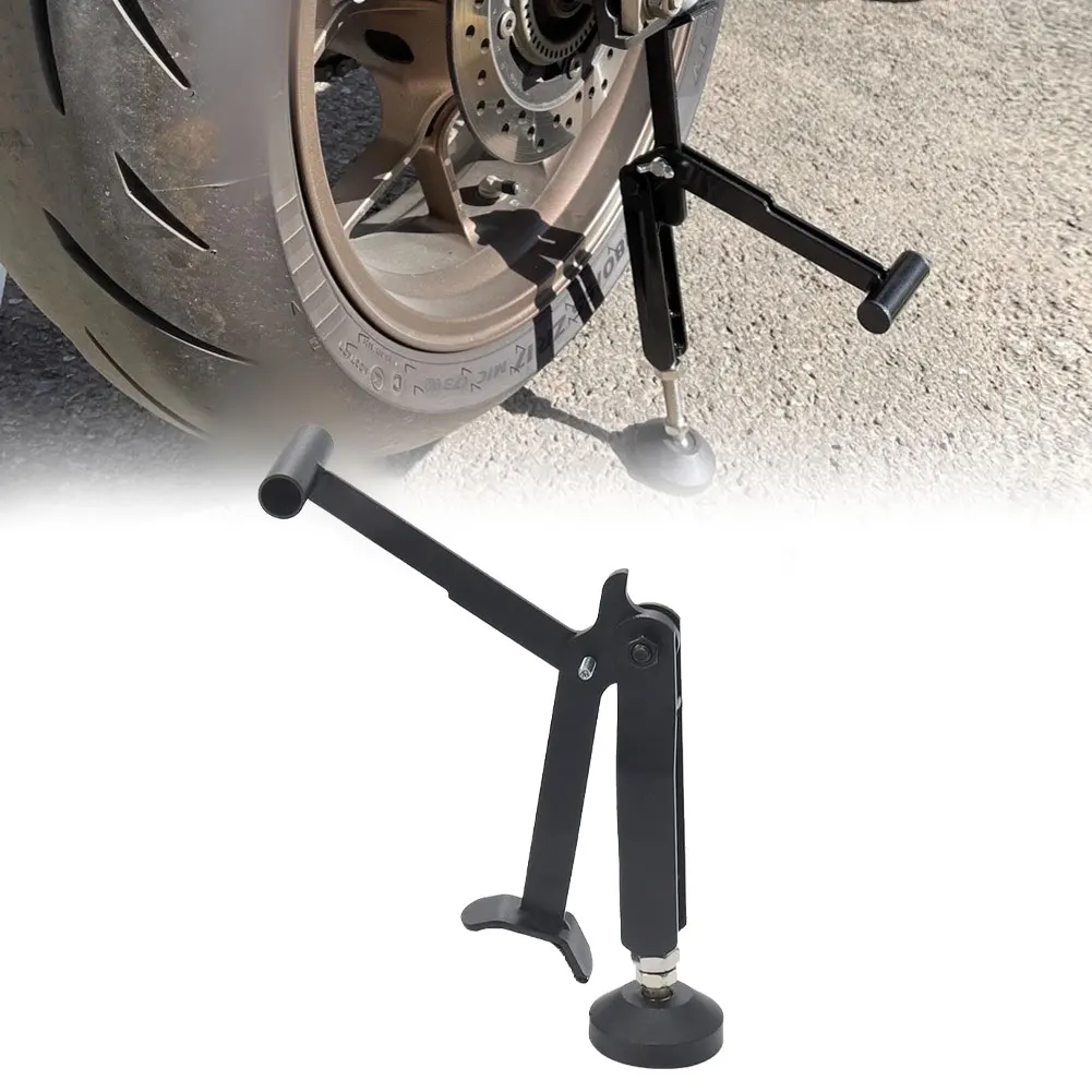 

Motorcycle Folding Parking Frame with Screw Height Adjustment and Non Slip Base for Stable Motorbike Foot Support