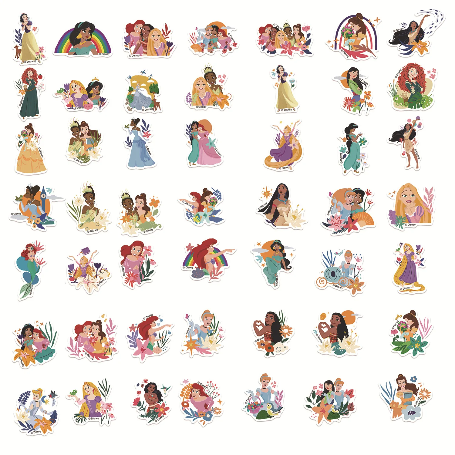 50/100PCS Disney Princess Anime Stickers Waterproof DIY Graffiti Phone Laptop Luggage Guitar Notebook Cartoon Stickers Kids Toys