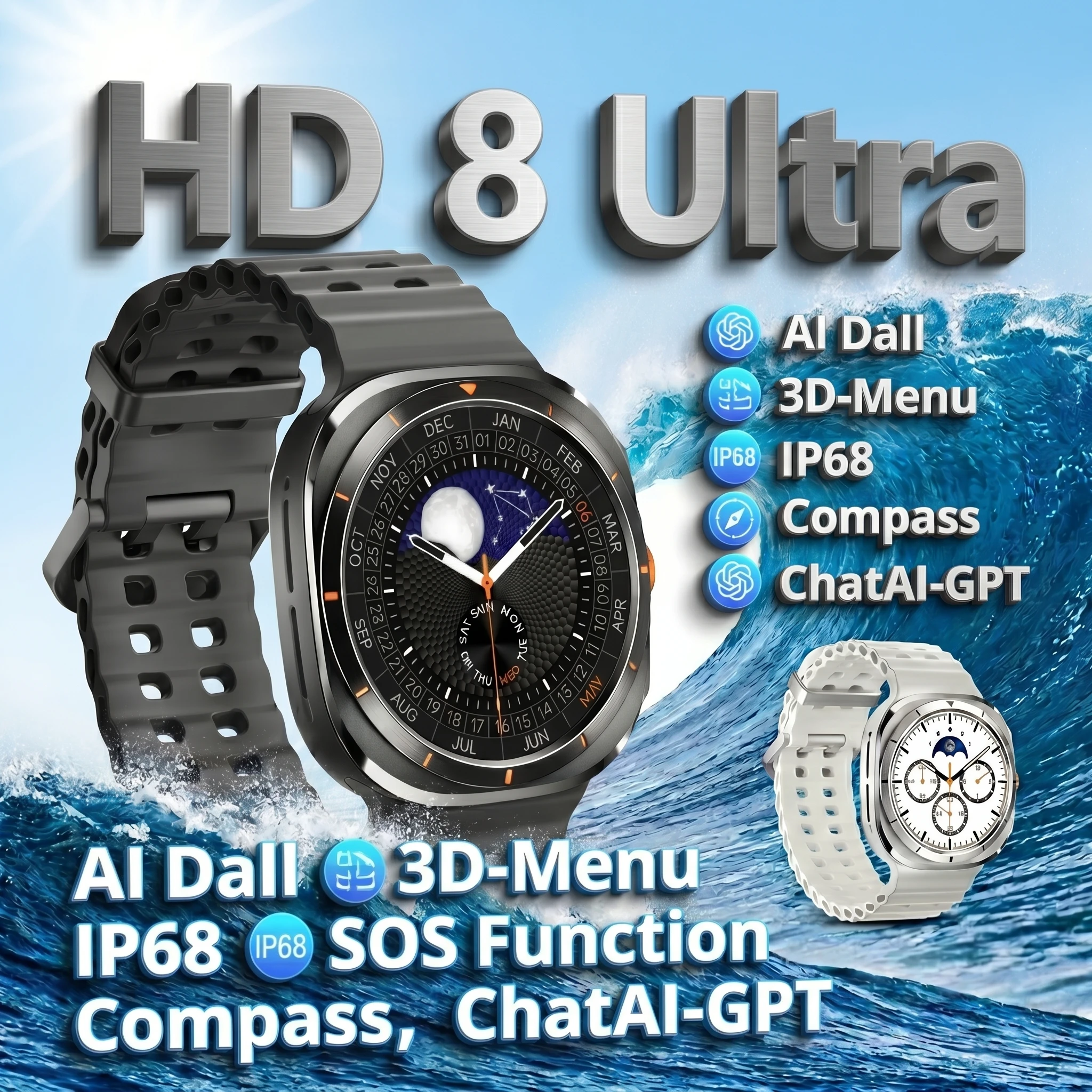 

2026 HD8 Ultra Smart Watch 1.46" AMOLED Screen Men Sport Fitness Tracker | Bluetooth 5.4 Call IP68 Waterproof Outdoor Smartwatch